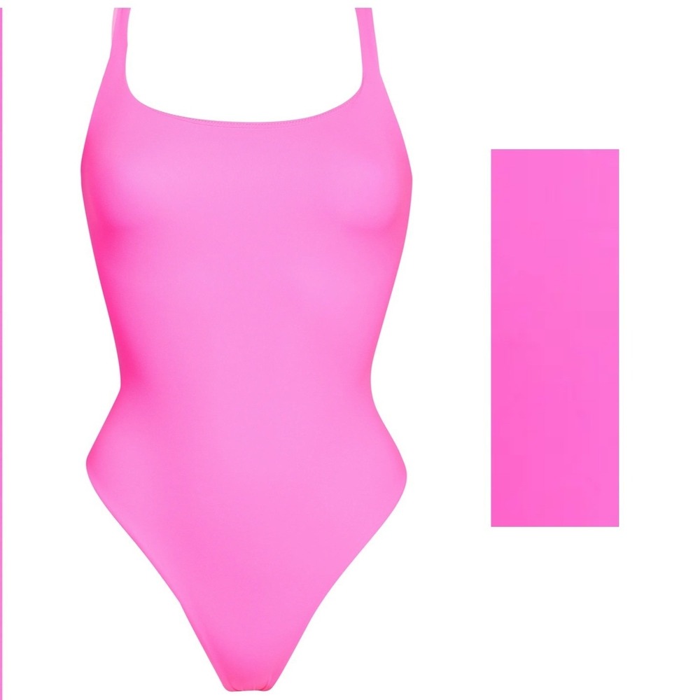 SKIMS Fits Everybody Neon Pink Square Neck Sleeveless Bodysuit‎ 4X - Picture 3 of 8